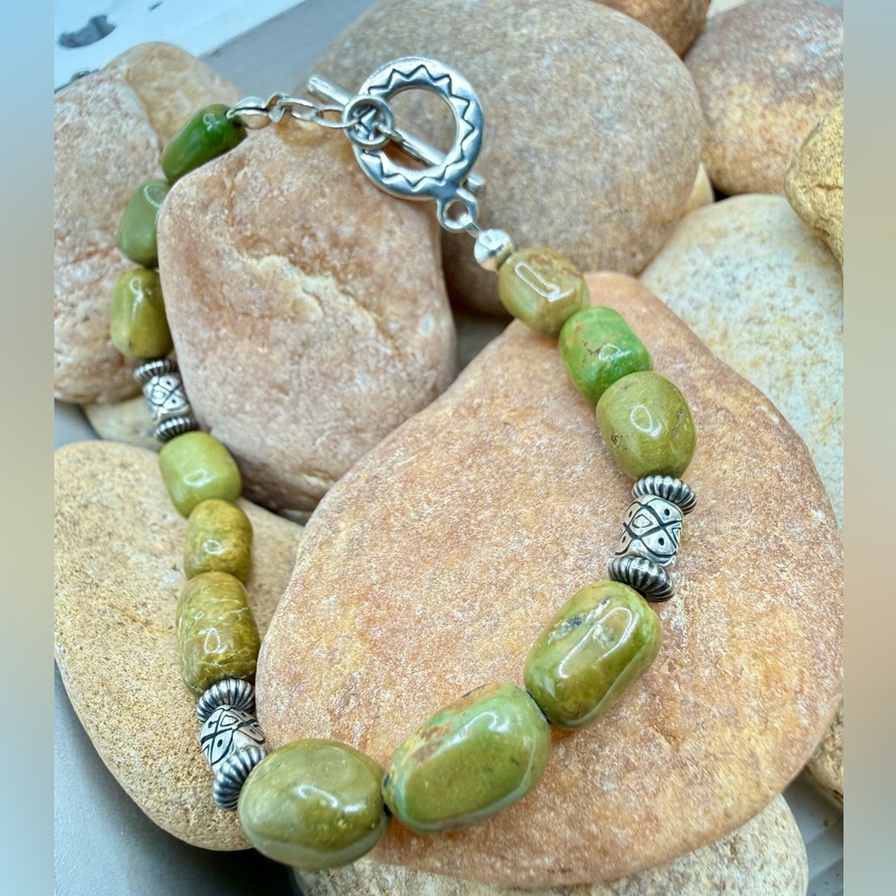Emerald Valley Mine Turquoise Nugget Bracelet Sterling Silver Southwestern 7.5” - Picture 5 of 17